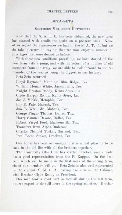 Beta-Zeta, February 1919